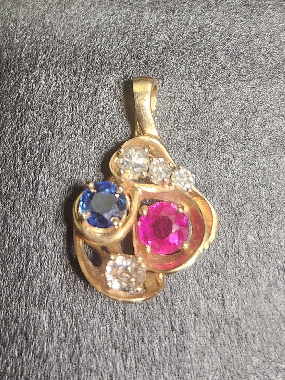 1930s 14k Gold Pendant With Natural Diamonds/Ruby/Sapphire 4.2 Grams